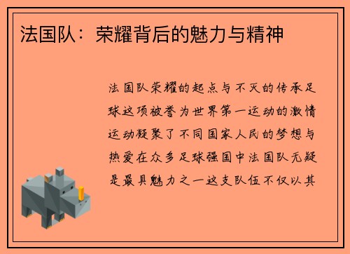 法国队：荣耀背后的魅力与精神
